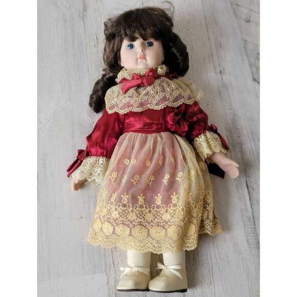 Marian Yu Other - Marian Yu red dress flower lace porcelain doll girl